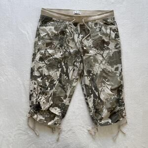 Dāsh Capri Pants Womens L Beige Camouflage Cargo Drawstring Crop Stretch Casual